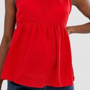 ASOS Maternity Red Smock Top in washed Linen